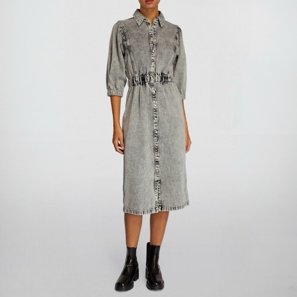 All Saints Dresses & Skirts - AllSaints Denim Osa Midi Snap Button Shirt Dress Size 8 Elasticized Waistband